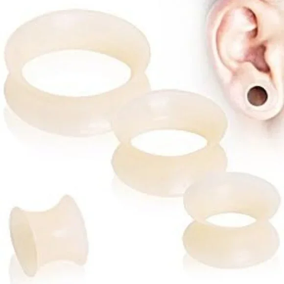 Silicone Tunnel Plugs Flesh Tone Double Flared Body Jewelry Pair 3mm-25mm